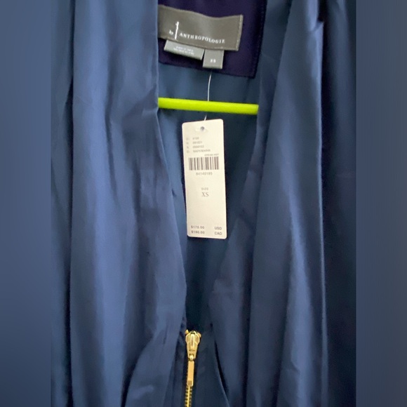 Anthropologie The Tommie Cap-Sleeve Smocked Front-Zip Shirt Dress XS blue new - Picture 9 of 9